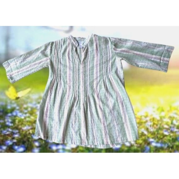 Soft Surroundings Tunic Top XS Extra Small Striped V Neck Roll Tab Sleeves Boho - Picture 3 of 12